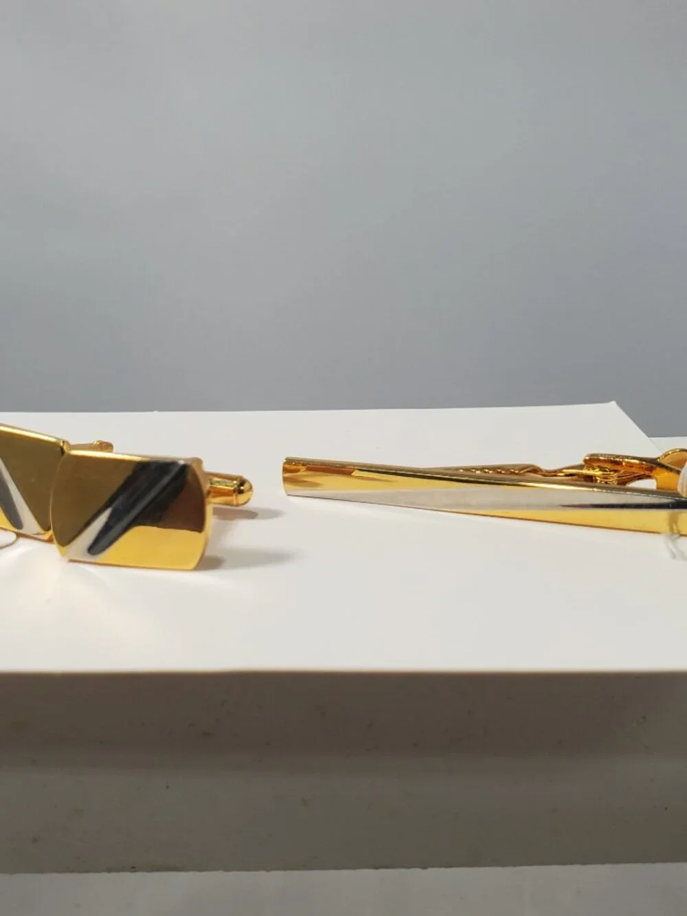 Gold-Tone & Silver-Tone Rectangular 3-Piece Cufflink and Tie Clip Set